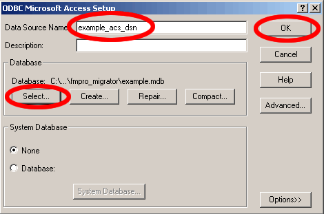 Figure 7- Enter Access ODBC DSN Name, Select Filename