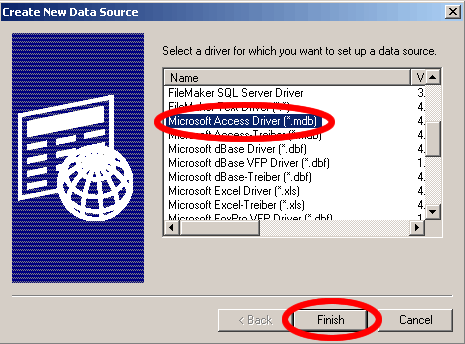 Figure 6 - Create New Access ODBC DSN - Select Access Driver