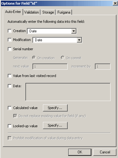 Figure 1 - FileMaker 7 Field Options - Auto-Enter
