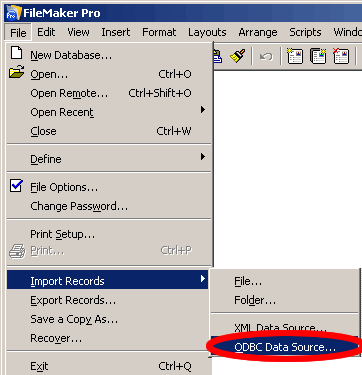 Figure 21 - Import Data From Access to FileMaker 7 - Menu