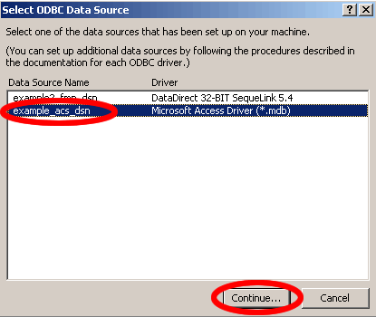 Figure 21 - Import Data From Access to FileMaker 7 - ODBC DSN Selection
