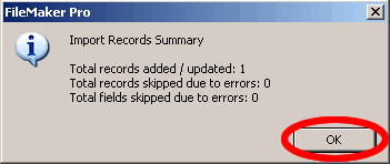 Figure 25 - FileMaker 7 Import Records Summary