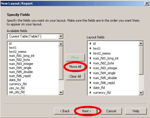 Figure 20 - Create New FileMaker 7 Layout  - Step 2