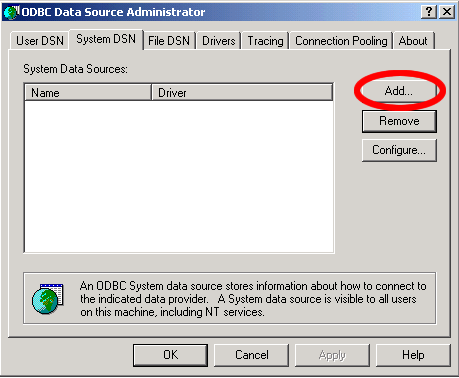 Figure 6 - Create New Access ODBC DSN - Add Button