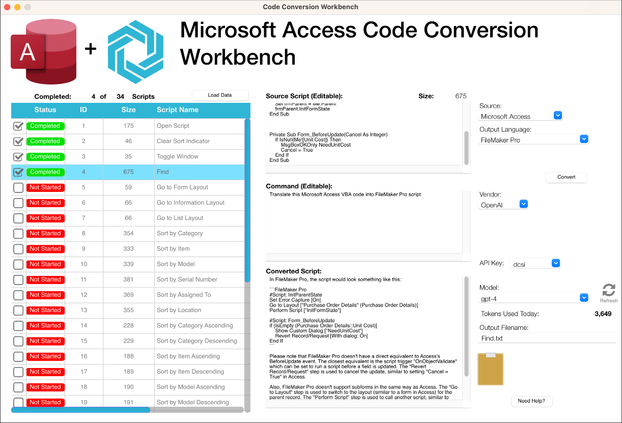 Code Conversion Workbench - Microsoft Access VBA to  FileMaker Pro Conversion
