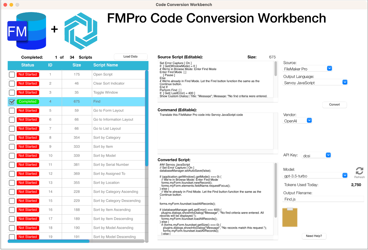 FmPro Code Conversion Workbench - FileMaker to Servoy JavaScript Conversion